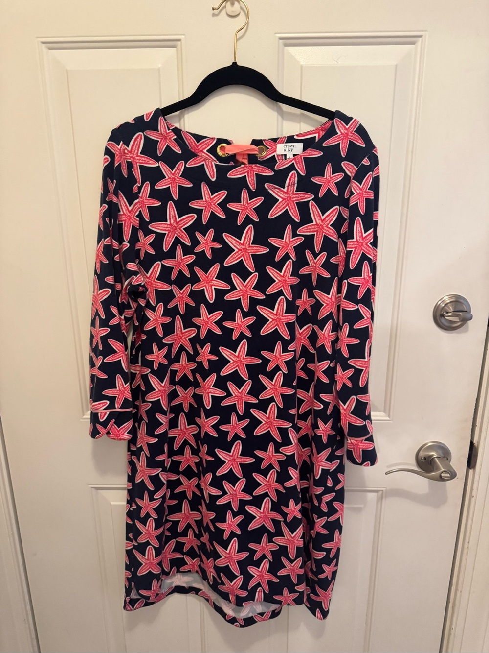 crown & ivy Navy Dress with Pink Starfish Print